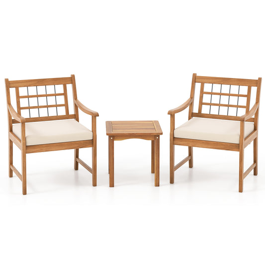 3 Piece Patio Furniture Set, Acacia Wood Frame, White Patio Conversation Sets White at Gallery Canada