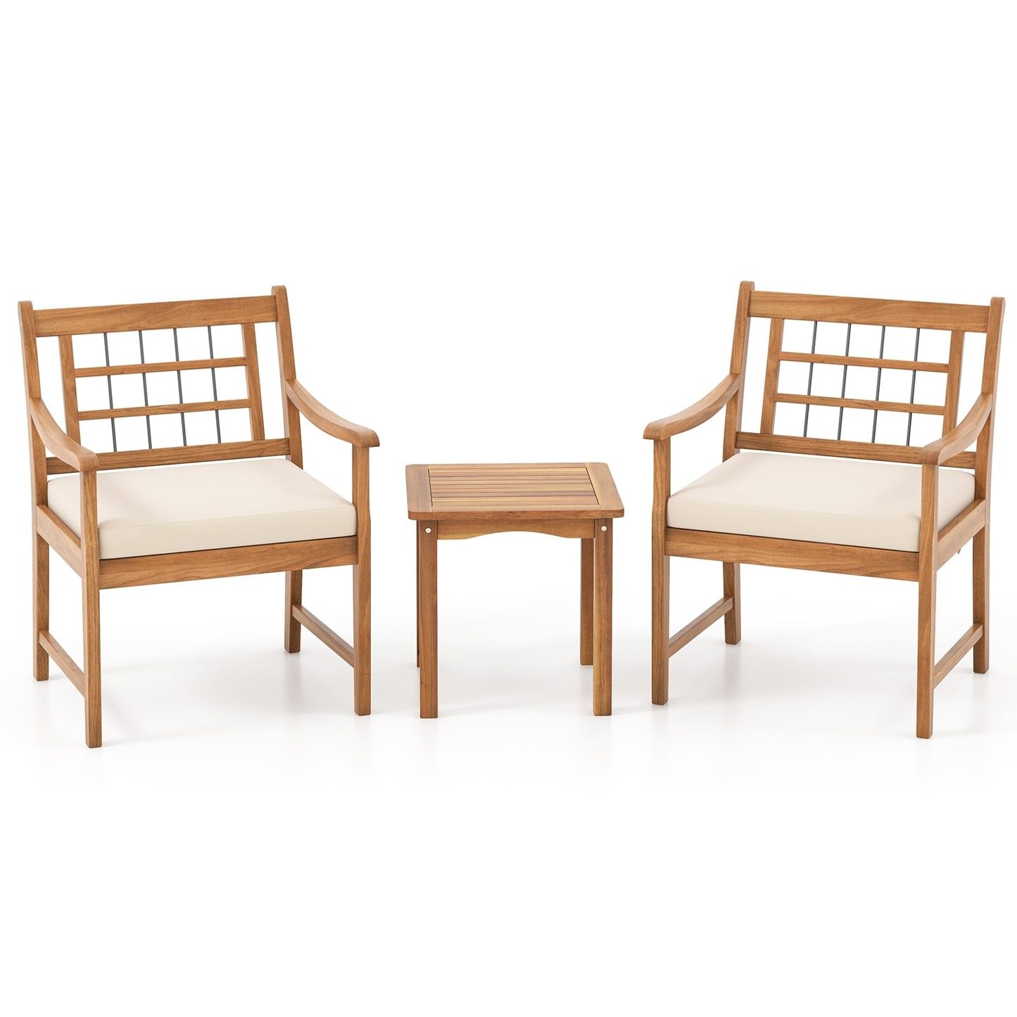 Ensemble de mobilier de patio 3 pièces, cadre en bois d'acacia, blanc