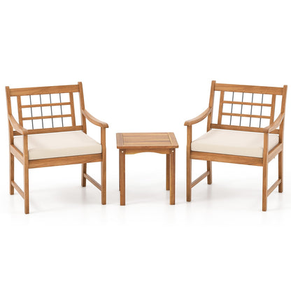 Ensemble de mobilier de patio 3 pièces, cadre en bois d'acacia, blanc