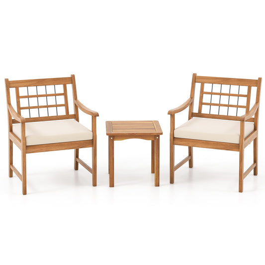 3 Piece Patio Furniture Set, Acacia Wood Frame, White Patio Conversation Sets White at Gallery Canada