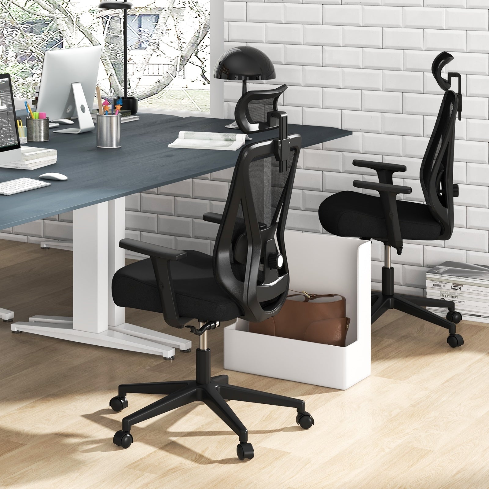 Mesh Ergonomic Office Chair Adjustable Swivel Task Chair with Rocking Backrest, Black Mesh Chairs at Gallery Canada