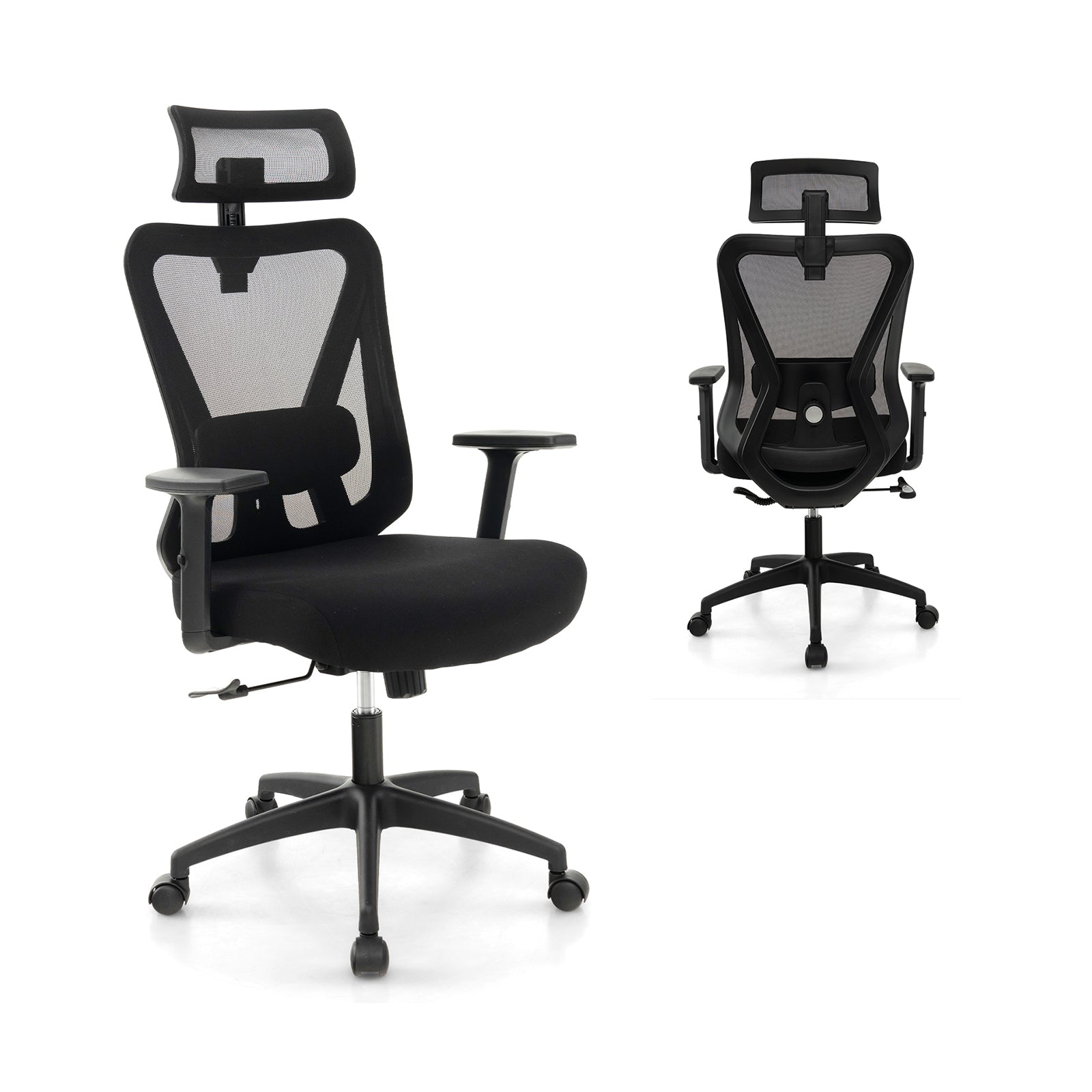 Mesh Ergonomic Office Chair Adjustable Swivel Task Chair with Rocking Backrest, Black Mesh Chairs at Gallery Canada