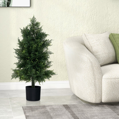 Artificial Cedar Topiary Tree with Plastic Nursery Pot for Porch and Office, Black & Green Faux Plants at Gallery Canada