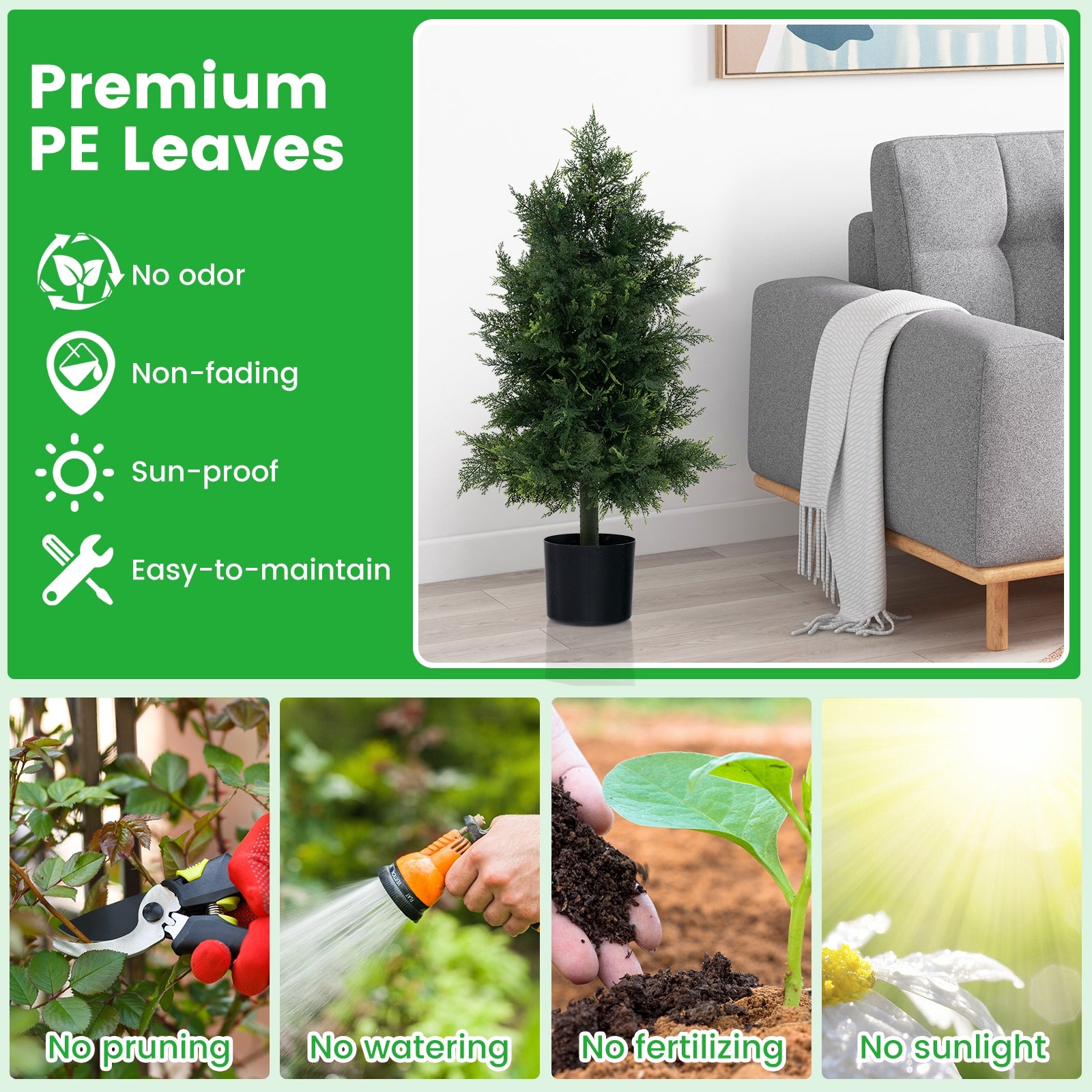 Artificial Cedar Topiary Tree with Plastic Nursery Pot for Porch and Office, Black & Green Faux Plants at Gallery Canada