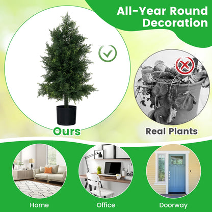 Artificial Cedar Topiary Tree with Plastic Nursery Pot for Porch and Office, Black & Green Faux Plants at Gallery Canada