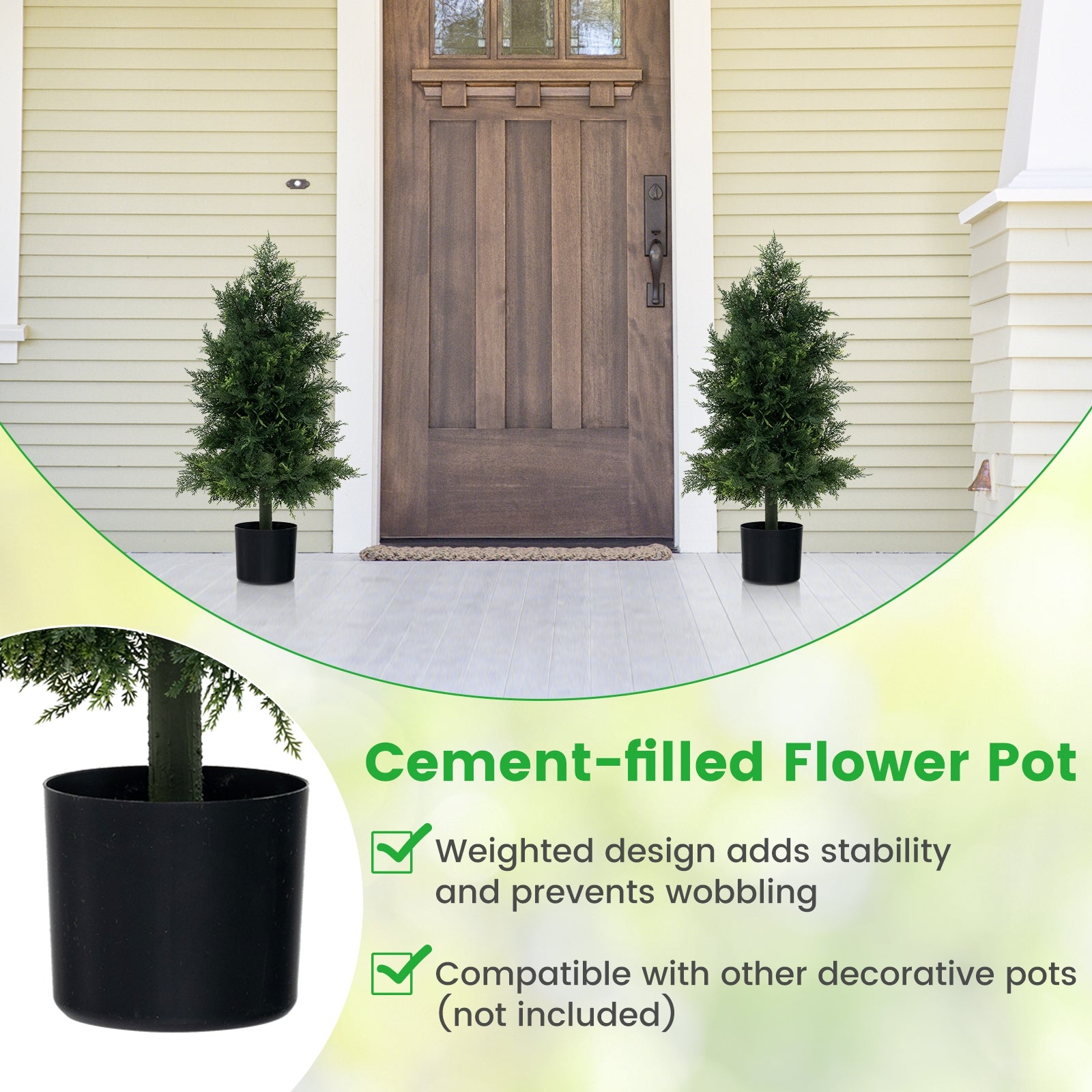 Artificial Cedar Topiary Tree with Plastic Nursery Pot for Porch and Office, Black & Green Faux Plants at Gallery Canada