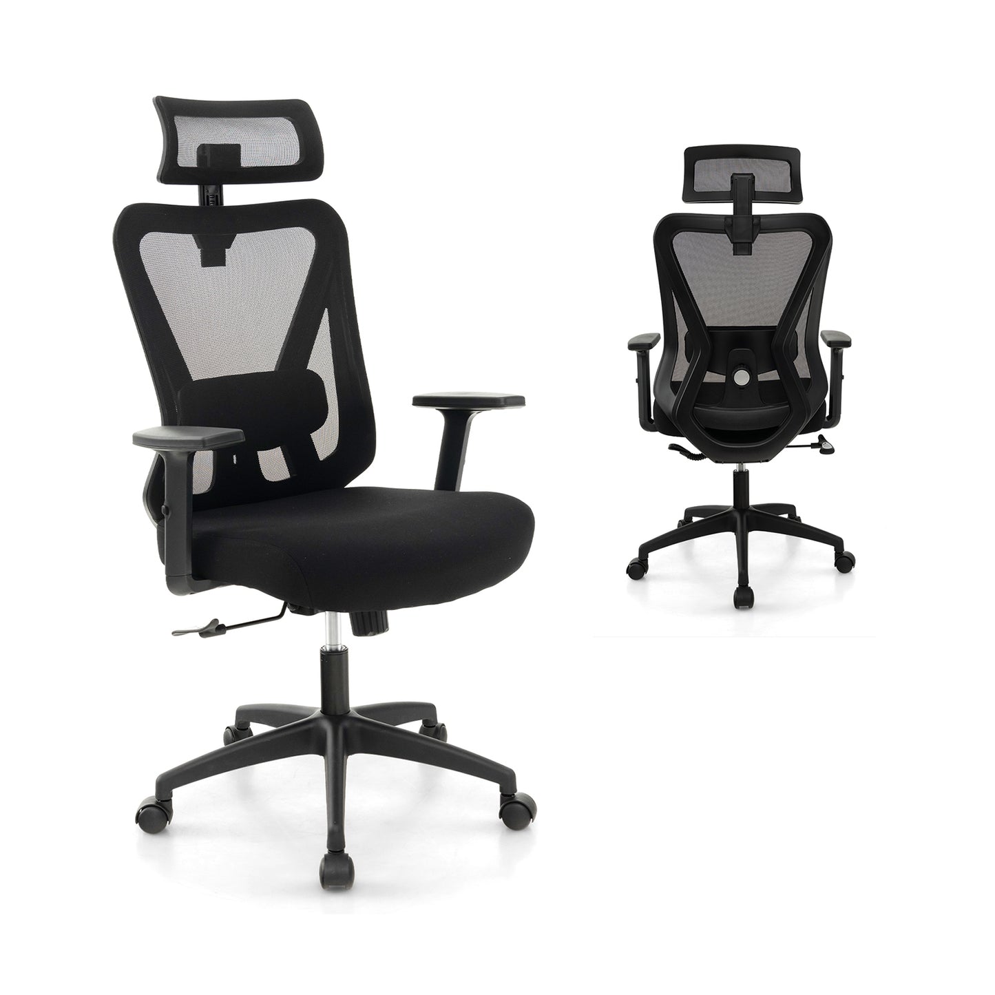 Mesh Ergonomic Office Chair Adjustable Swivel Task Chair with Rocking Backrest, Black Mesh Chairs Black at Gallery Canada