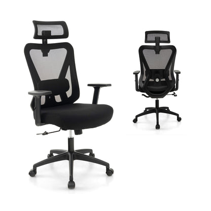 Mesh Ergonomic Office Chair Adjustable Swivel Task Chair with Rocking Backrest, Black Mesh Chairs Black at Gallery Canada