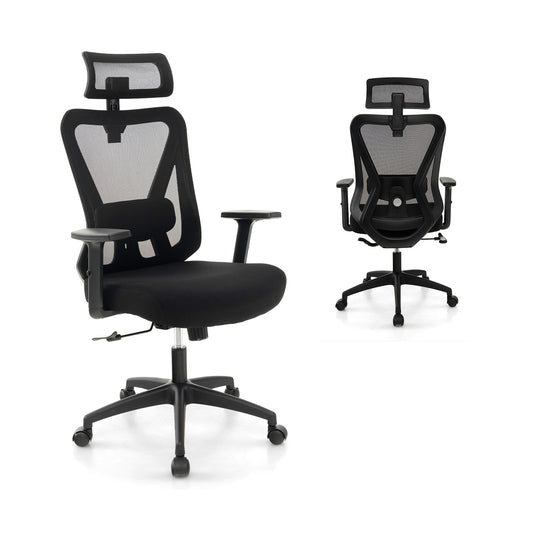 Mesh Ergonomic Office Chair, Adjustable Swivel Task Chair, Black Mesh Chairs Black at Gallery Canada