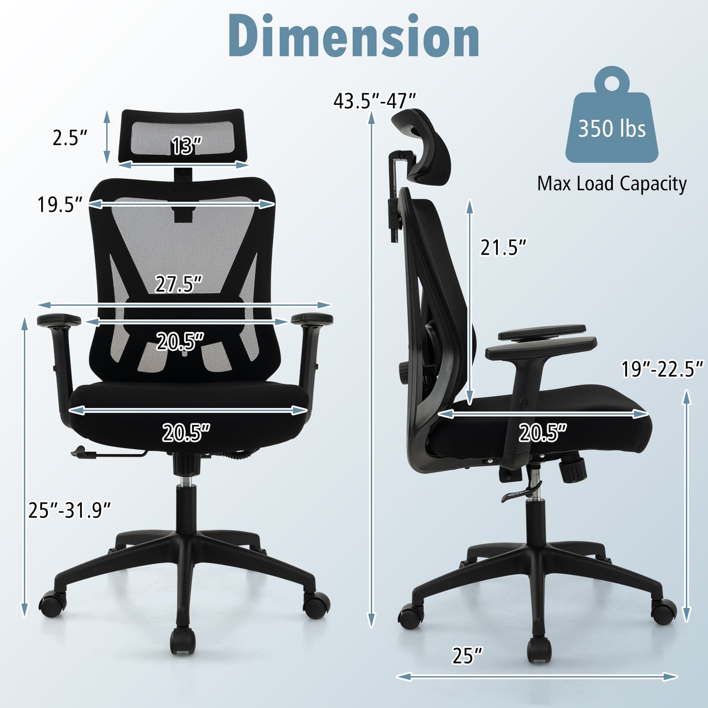 Mesh Ergonomic Office Chair Adjustable Swivel Task Chair with Rocking Backrest, Black Mesh Chairs at Gallery Canada