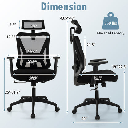 Mesh Ergonomic Office Chair Adjustable Swivel Task Chair with Rocking Backrest, Black Mesh Chairs at Gallery Canada