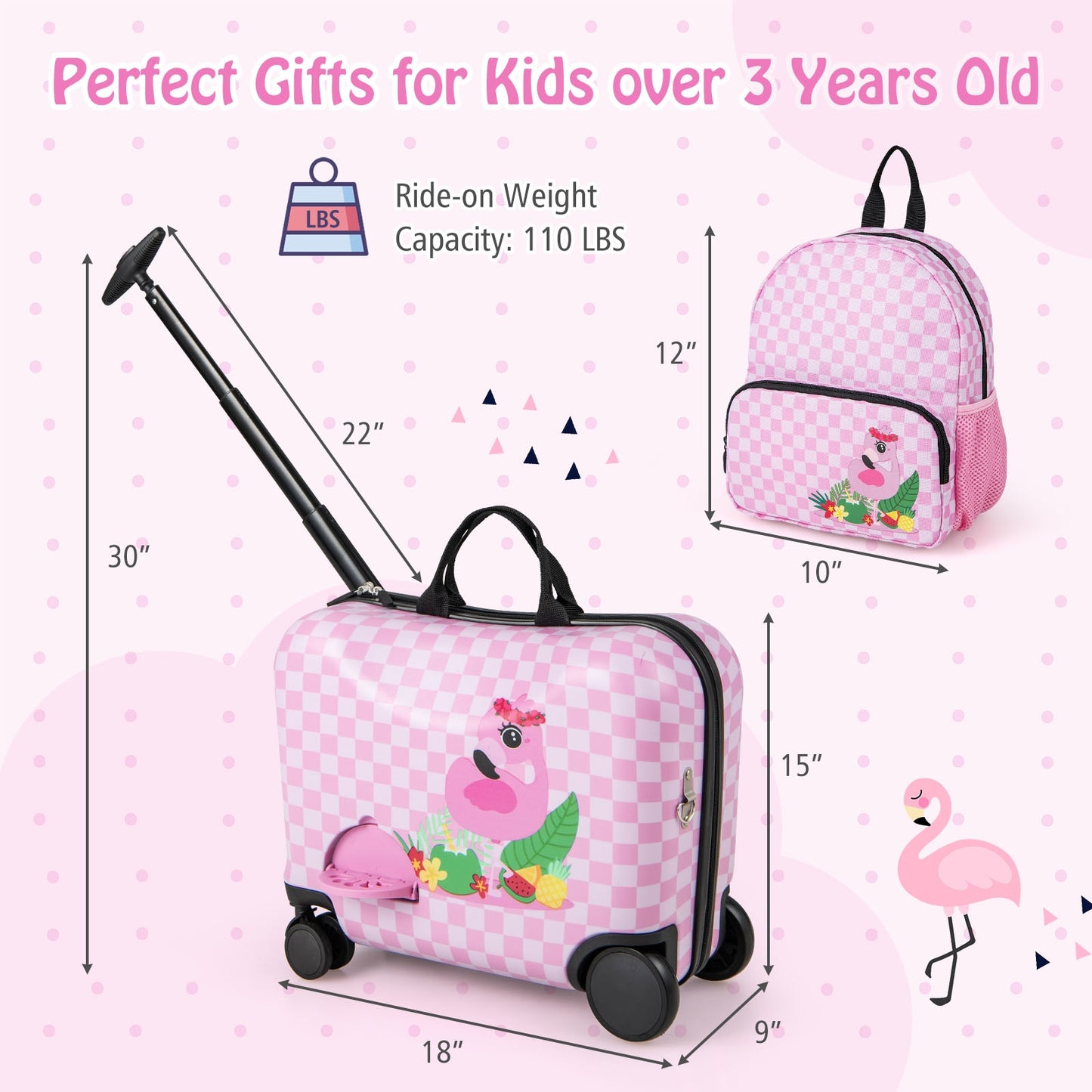 2 Pieces Kid Luggage Set with Spinner Wheels and Aluminum Handle, White & Pink Kids Luggage at Gallery Canada