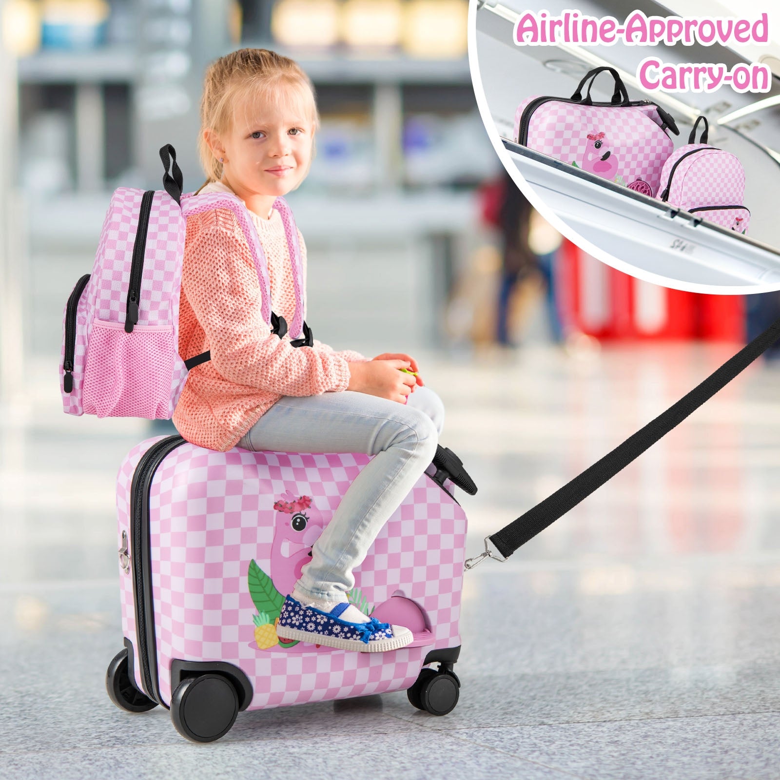 2 Pieces Kid Luggage Set with Spinner Wheels and Aluminum Handle, White & Pink Kids Luggage at Gallery Canada