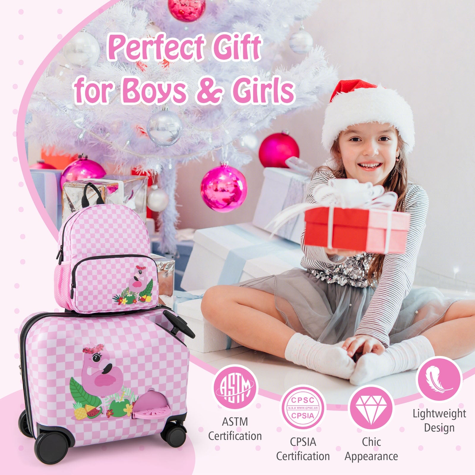 2 Pieces Kid Luggage Set with Spinner Wheels and Aluminum Handle, White & Pink Kids Luggage at Gallery Canada
