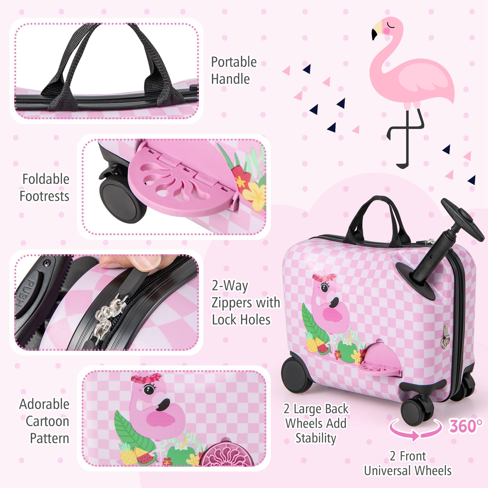 2 Pieces Kid Luggage Set with Spinner Wheels and Aluminum Handle, White & Pink Kids Luggage at Gallery Canada