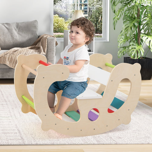 2-in-1 Rocking Horse Arch for Kids Montessori Climbing Toys with Arch Climber, Multicolor