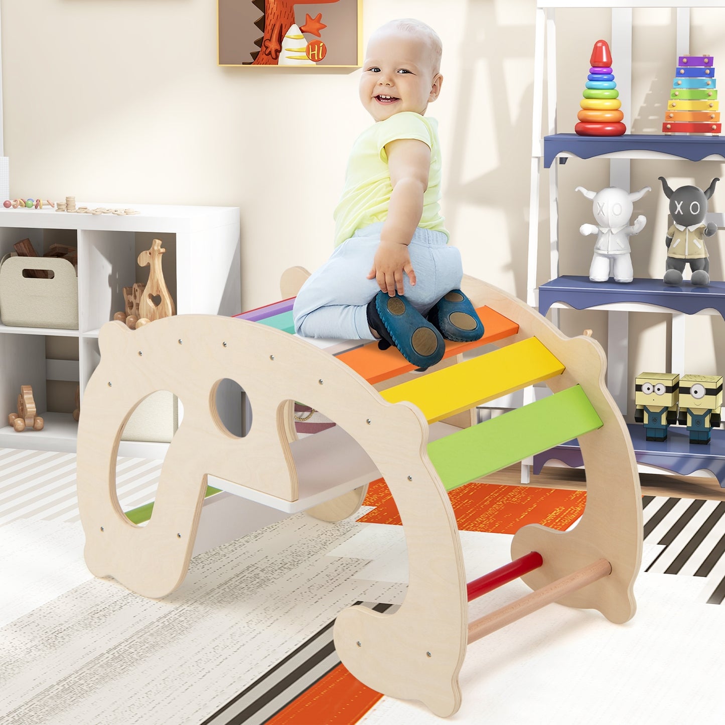 2-in-1 Rocking Horse Arch for Kids Montessori Climbing Toys with Arch Climber, Multicolor Climbers & Slides at Gallery Canada