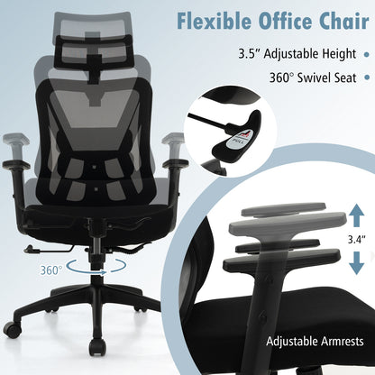 Mesh Ergonomic Office Chair Adjustable Swivel Task Chair with Rocking Backrest, Black Mesh Chairs at Gallery Canada