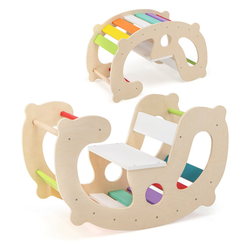 2-in-1 Rocking Horse Arch for Kids Montessori Climbing Toys with Arch Climber, Multicolor