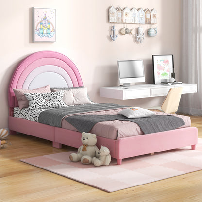 Twin Bed Frame with Height-Adjustable Headboard and Sturdy Wooden Slats, White & Pink Toddler Beds at Gallery Canada