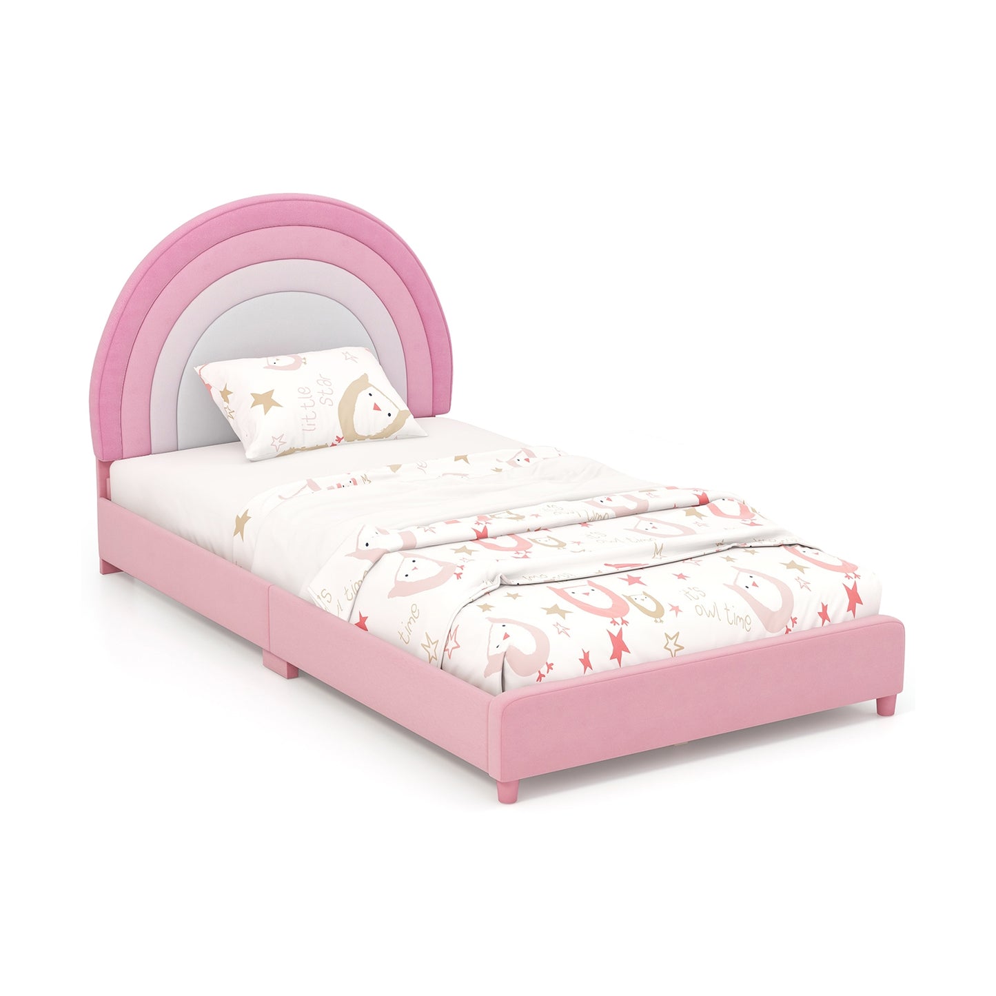 Twin Bed Frame with Height-Adjustable Headboard and Sturdy Wooden Slats, White & Pink Toddler Beds at Gallery Canada