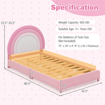 Twin Bed Frame with Height-Adjustable Headboard and Sturdy Wooden Slats, White & Pink Toddler Beds at Gallery Canada