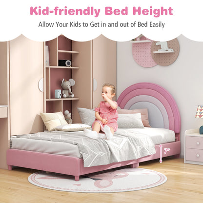 Twin Bed Frame with Height-Adjustable Headboard and Sturdy Wooden Slats, White & Pink Toddler Beds at Gallery Canada