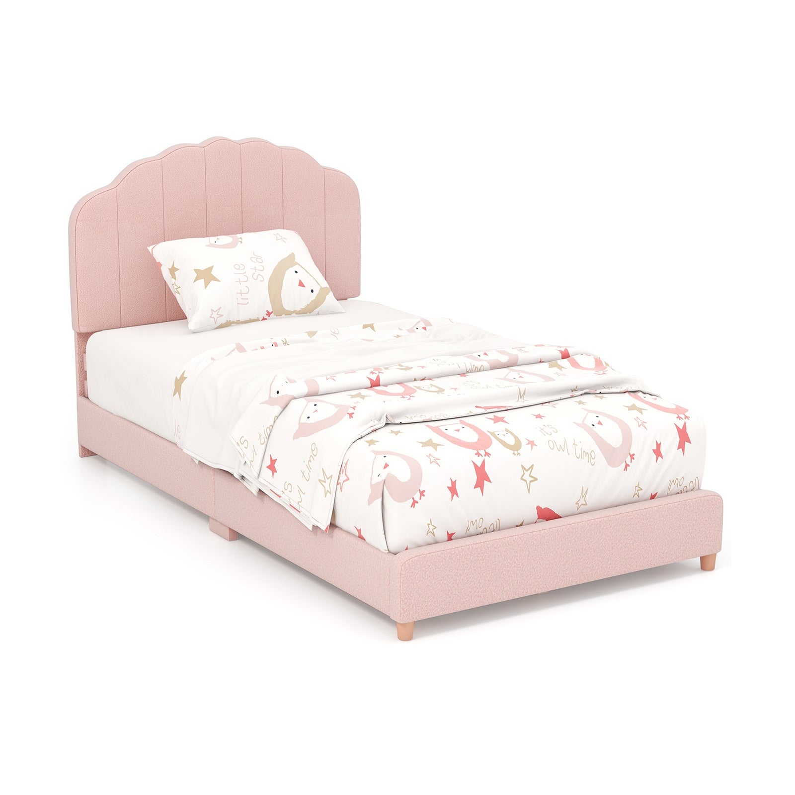 Twin Bed Frame with Height-Adjustable Headboard and Sturdy Wooden Slats, Pink Toddler Beds at Gallery Canada