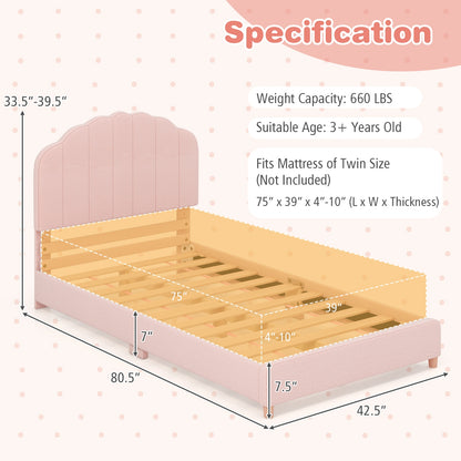 Twin Bed Frame with Height-Adjustable Headboard and Sturdy Wooden Slats, Pink Toddler Beds at Gallery Canada