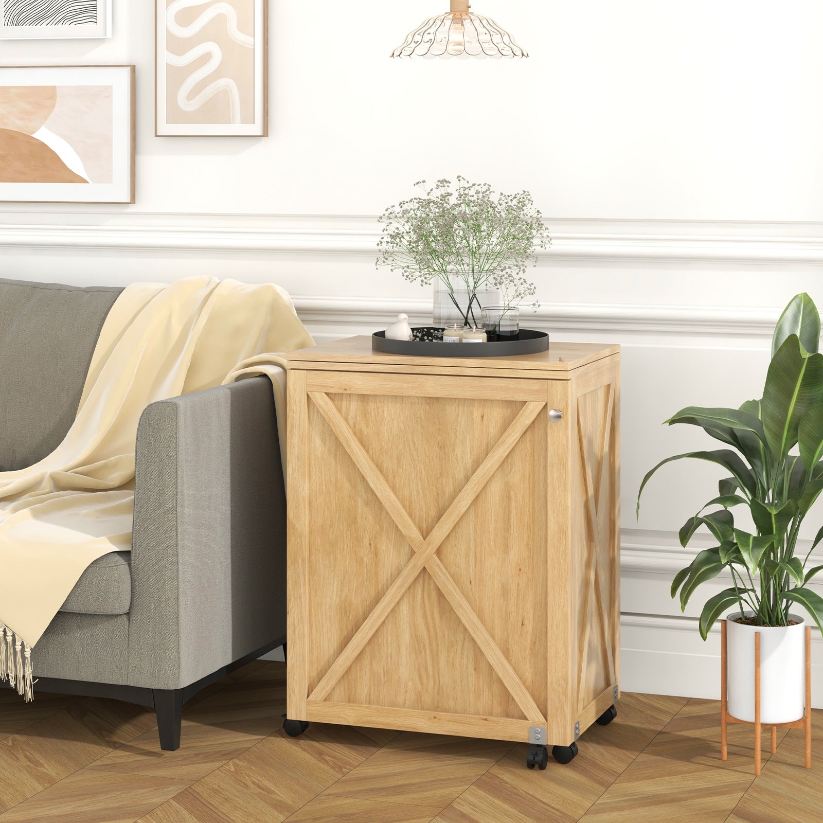 Folding Sewing Table with Storage Shelf and 5 Lockable Wheels, Natural Sewing Tables at Gallery Canada