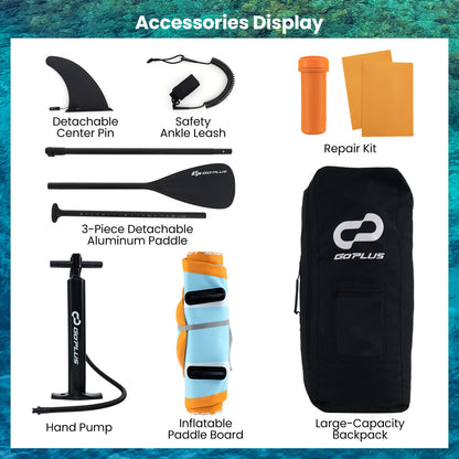 Inflatable Stand up Paddle Board with Adjustable Paddle and 3 Fins for Adults and Youths-S, Orange Surfing at Gallery Canada