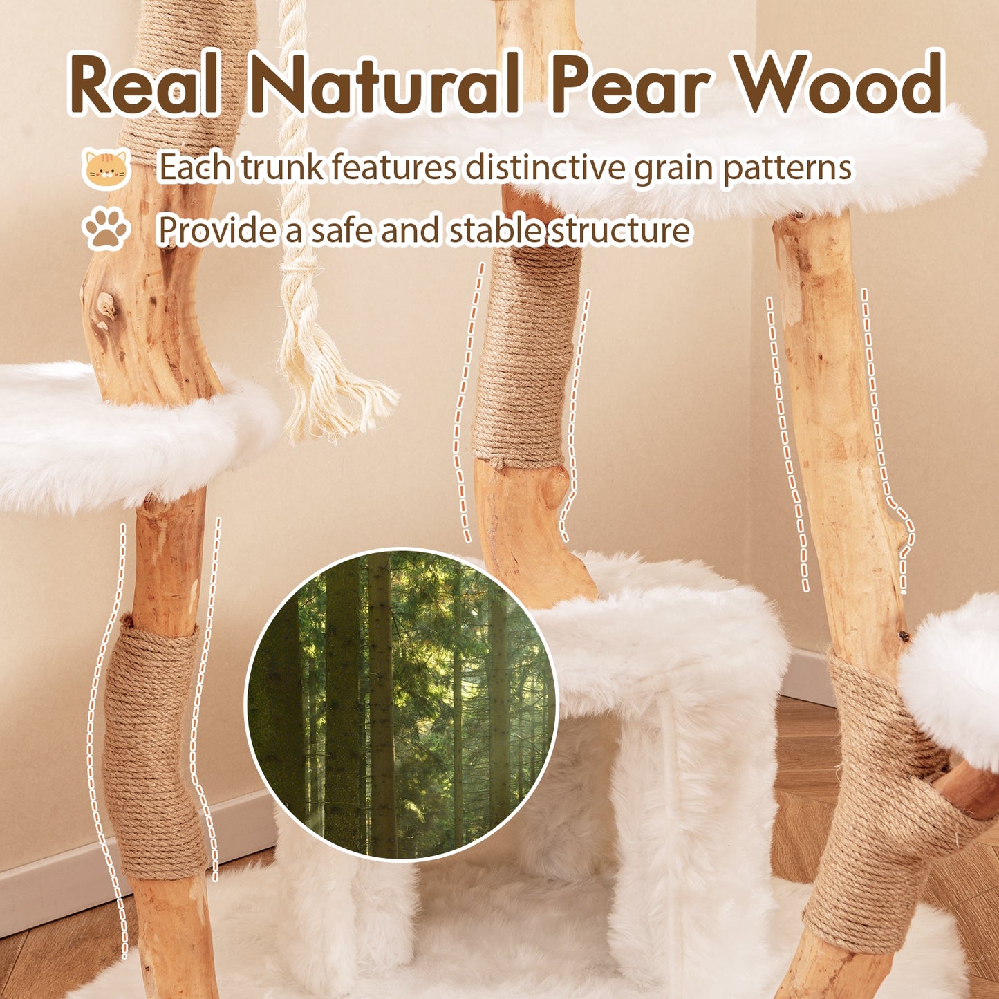 66 Inch Tall Solid Wood Cat Tree Modern Wooden Cat Tower with Perch, White Cat Trees Condos & Scratchers at Gallery Canada