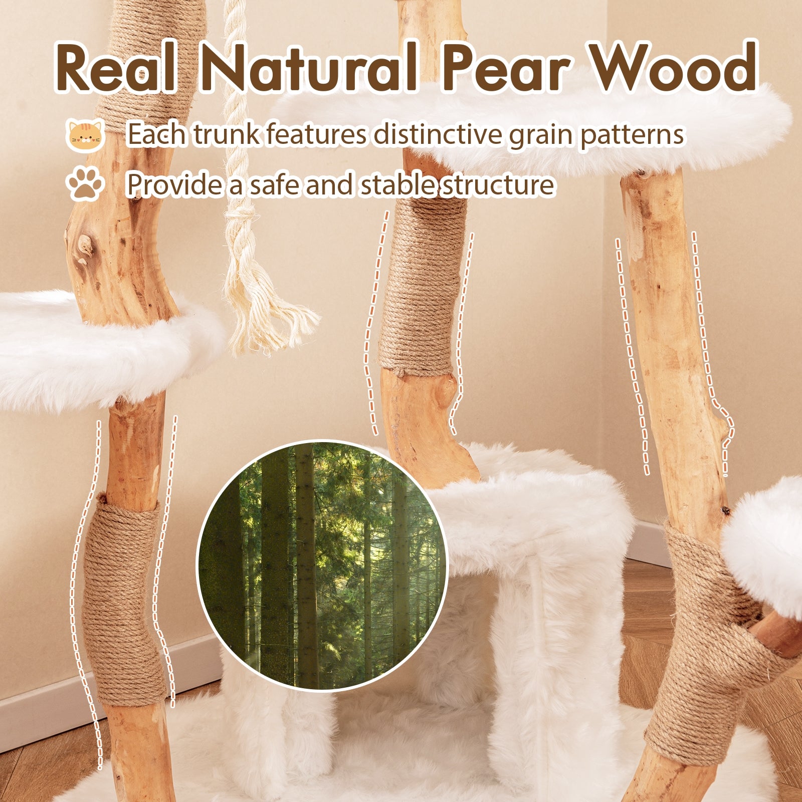 66 Inch Tall Solid Wood Cat Tree Modern Wooden Cat Tower with Perch, White Cat Trees Condos & Scratchers at Gallery Canada