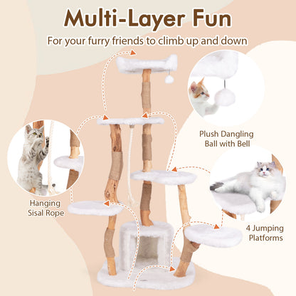 66 Inch Tall Solid Wood Cat Tree Modern Wooden Cat Tower with Perch, White Cat Trees Condos & Scratchers at Gallery Canada