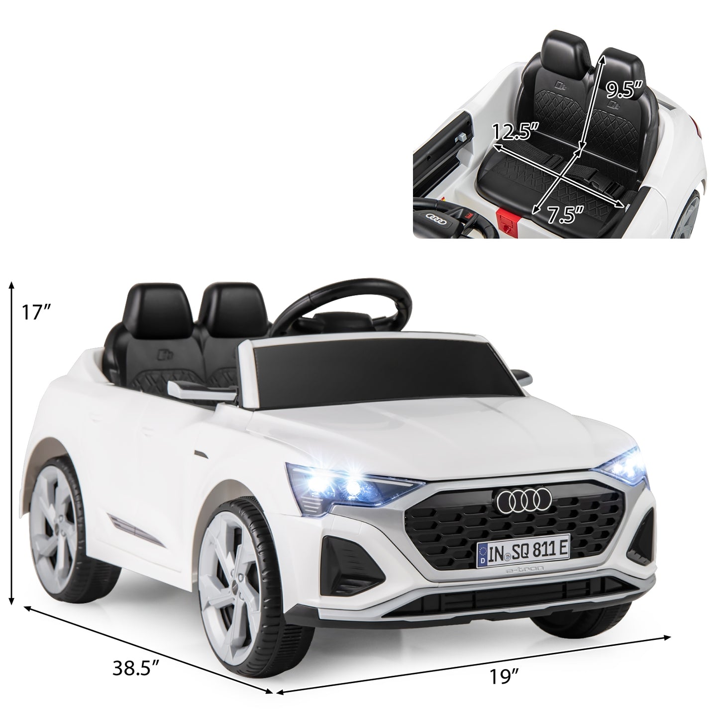 12V Kids Ride on Car Licensed Audi SQ8 with Remote Control and 3 Speeds, White Powered Ride On Toys at Gallery Canada
