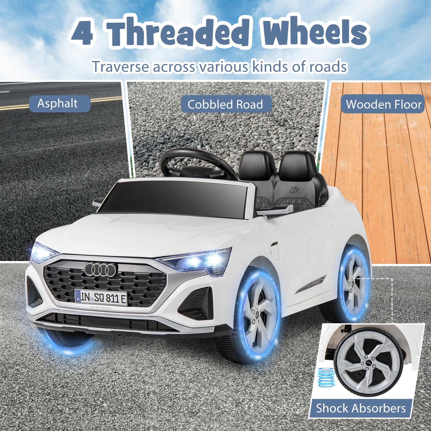 12V Kids Ride on Car Licensed Audi SQ8 with Remote Control and 3 Speeds, White Powered Ride On Toys at Gallery Canada