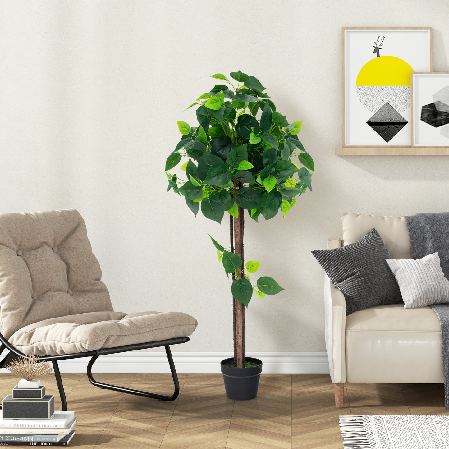 45 Inches Artificial Hydrangea Tree, Real Wood Trunk, Realistic Leaves, Green Faux Plants at Gallery Canada