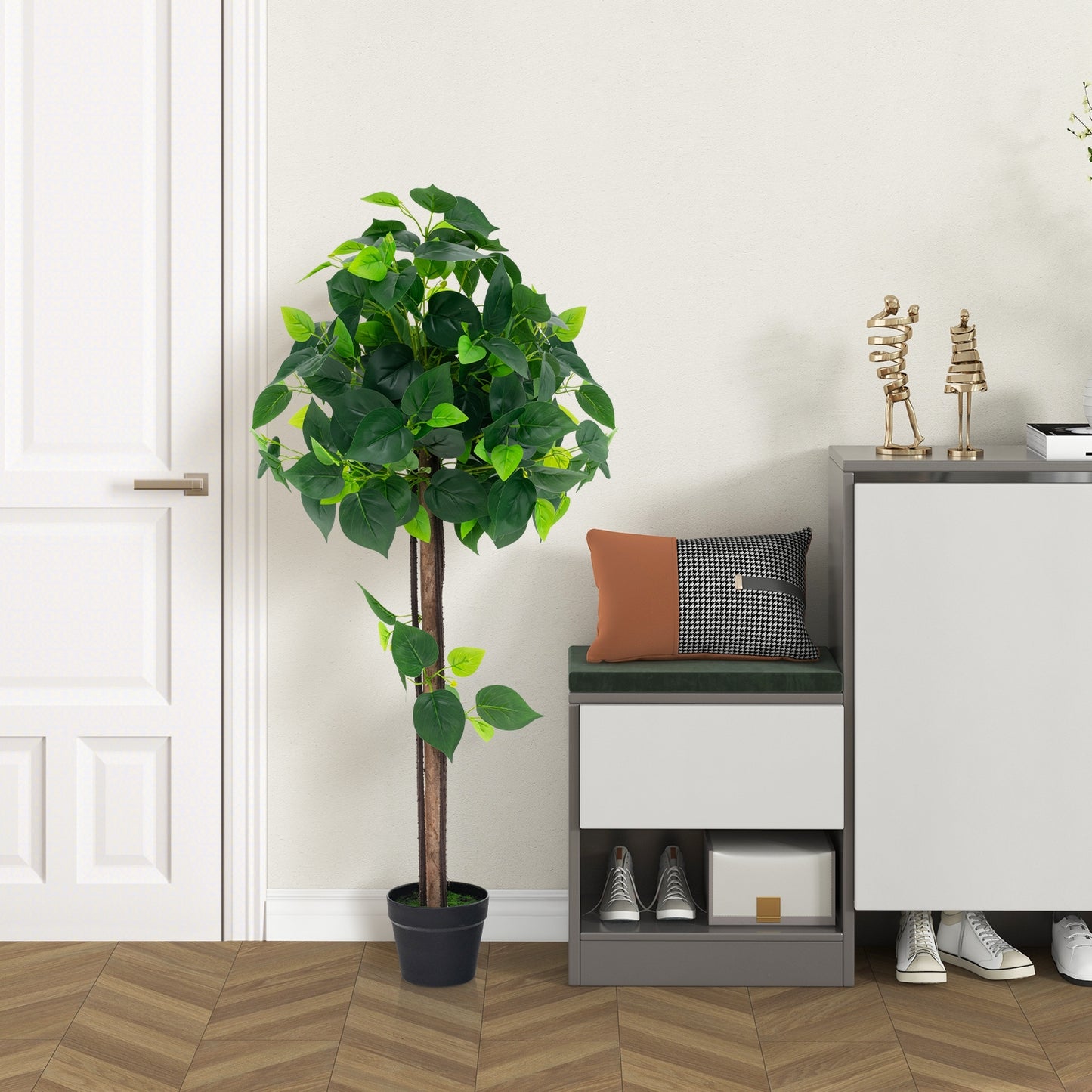 45 Inches Artificial Hydrangea Tree with Real Wood Trunk and Realistic Hydrangea Leaves, Green Faux Plants at Gallery Canada