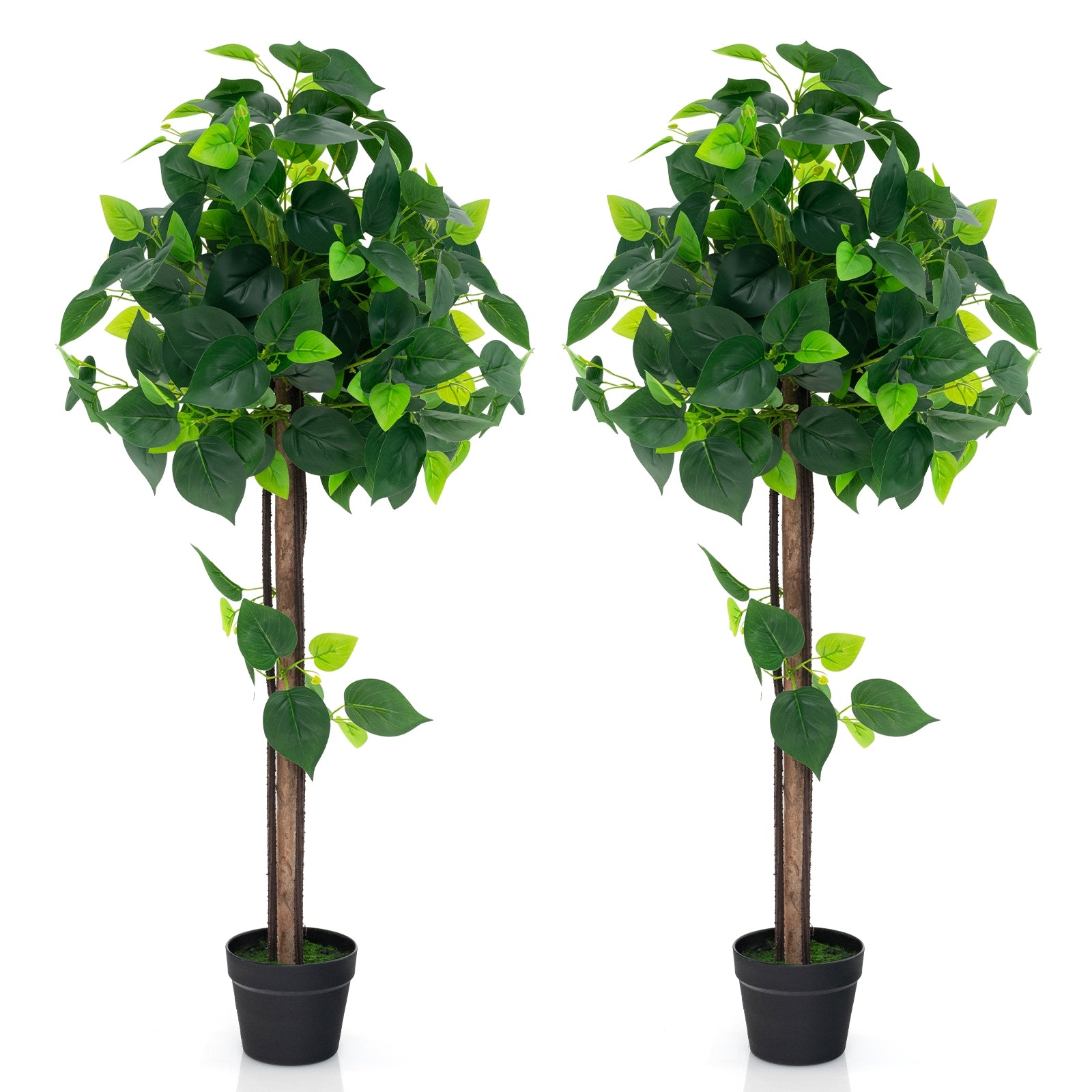45 Inches Artificial Hydrangea Tree with Real Wood Trunk and Realistic Hydrangea Leaves, Green Faux Plants at Gallery Canada
