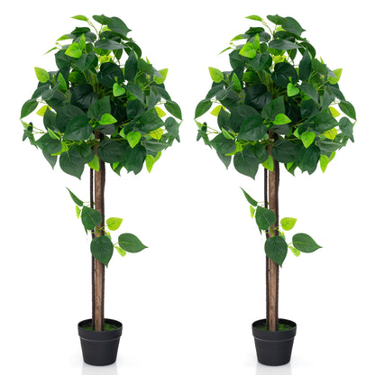 45 Inches Artificial Hydrangea Tree with Real Wood Trunk and Realistic Hydrangea Leaves, Green Faux Plants at Gallery Canada
