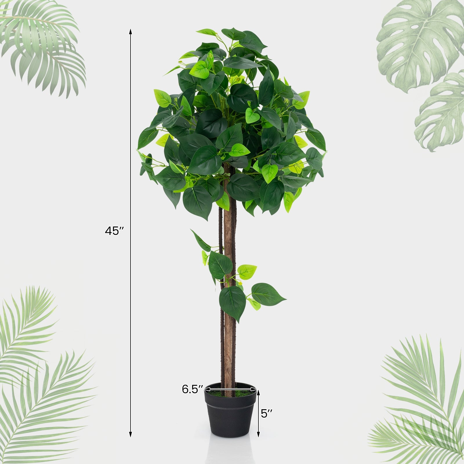 45 Inches Artificial Hydrangea Tree with Real Wood Trunk and Realistic Hydrangea Leaves, Green Faux Plants at Gallery Canada
