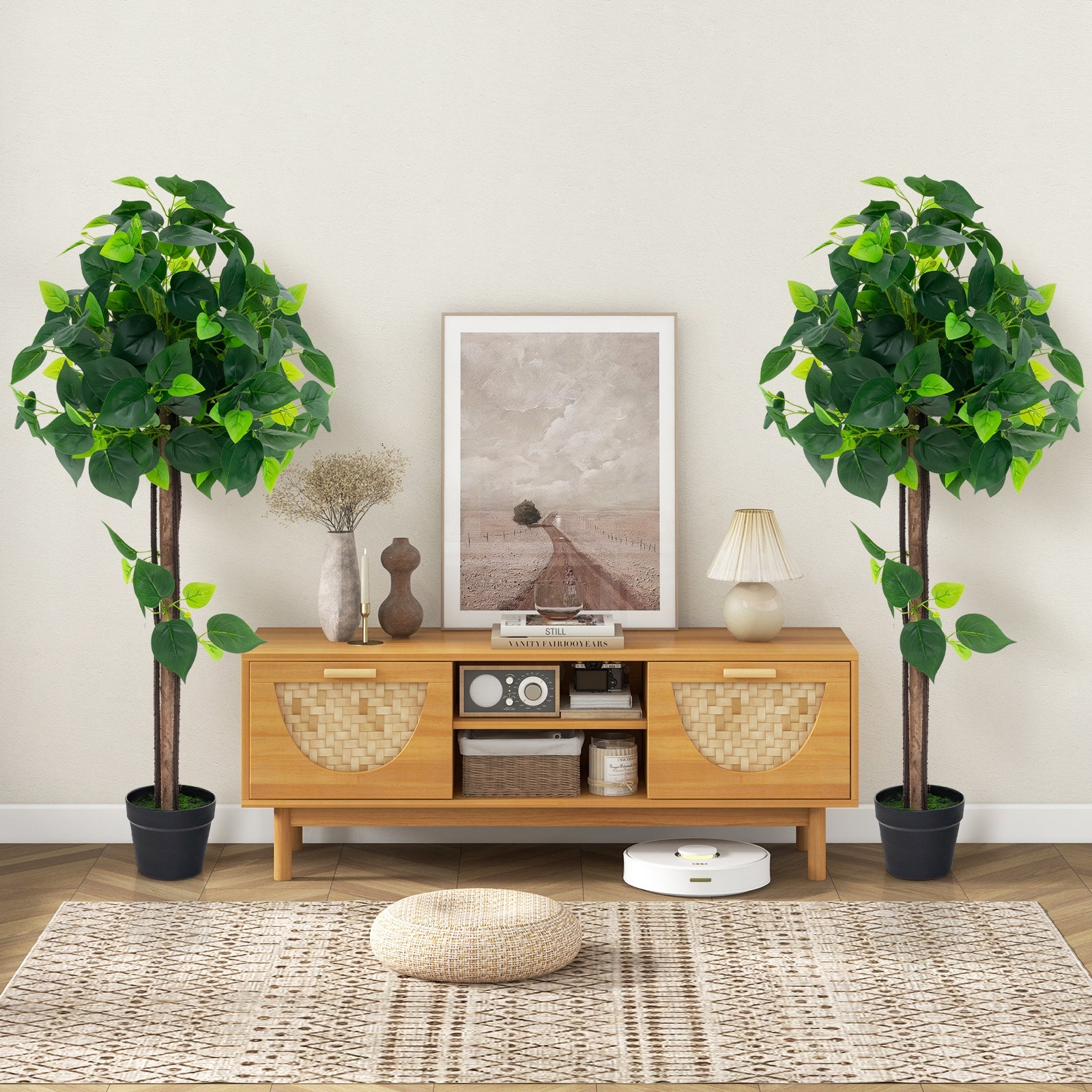 45 Inches Artificial Hydrangea Tree with Real Wood Trunk and Realistic Hydrangea Leaves, Green Faux Plants at Gallery Canada