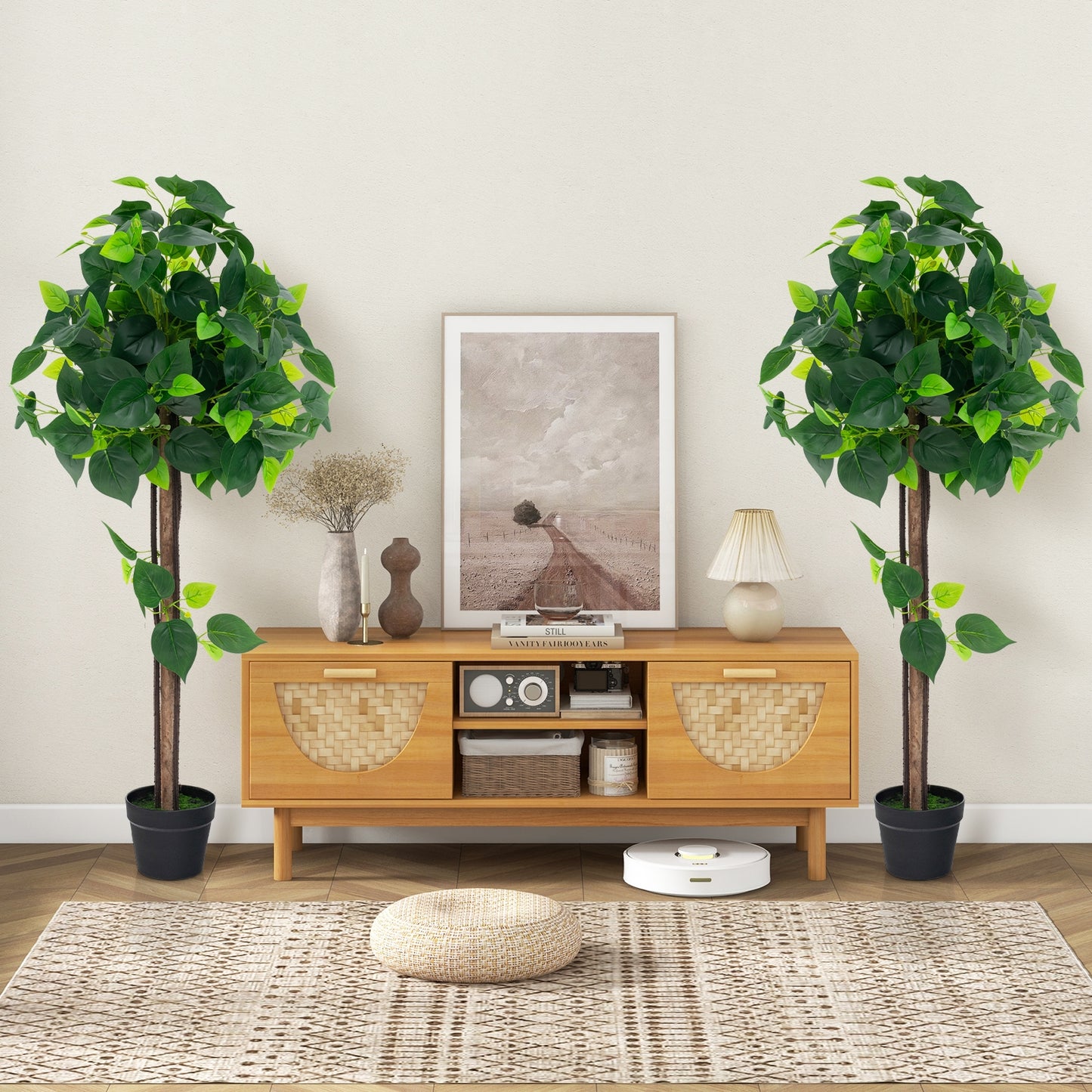 45 Inches Artificial Hydrangea Tree with Real Wood Trunk and Realistic Hydrangea Leaves, Green Faux Plants at Gallery Canada