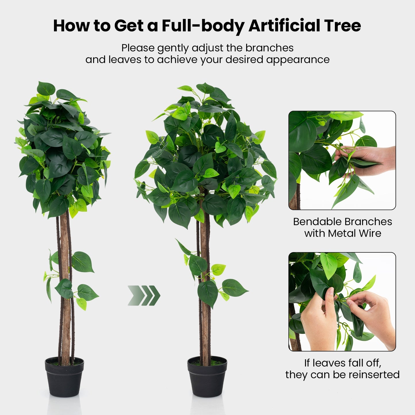 45 Inches Artificial Hydrangea Tree with Real Wood Trunk and Realistic Hydrangea Leaves, Green Faux Plants at Gallery Canada