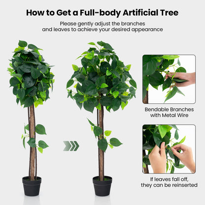 45 Inches Artificial Hydrangea Tree with Real Wood Trunk and Realistic Hydrangea Leaves, Green Faux Plants at Gallery Canada