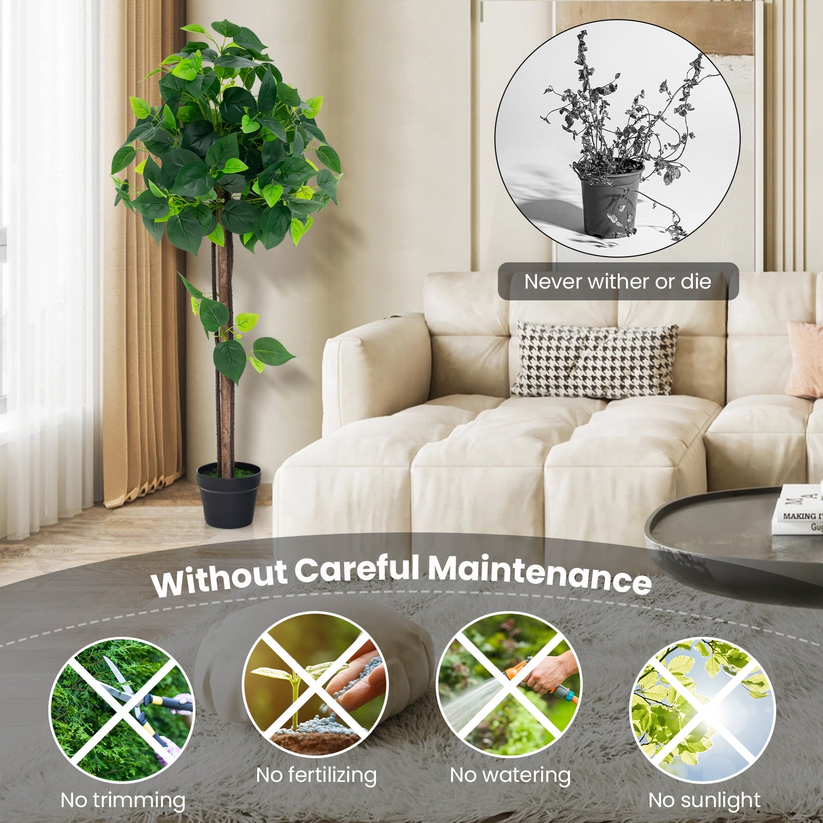 45 Inches Artificial Hydrangea Tree with Real Wood Trunk and Realistic Hydrangea Leaves, Green Faux Plants at Gallery Canada