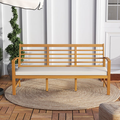 Patio 64 Inch Wood Bench with Seat Cushion and Slatted Seat for Backyard, Off White Beach & Lawn Chairs at Gallery Canada
