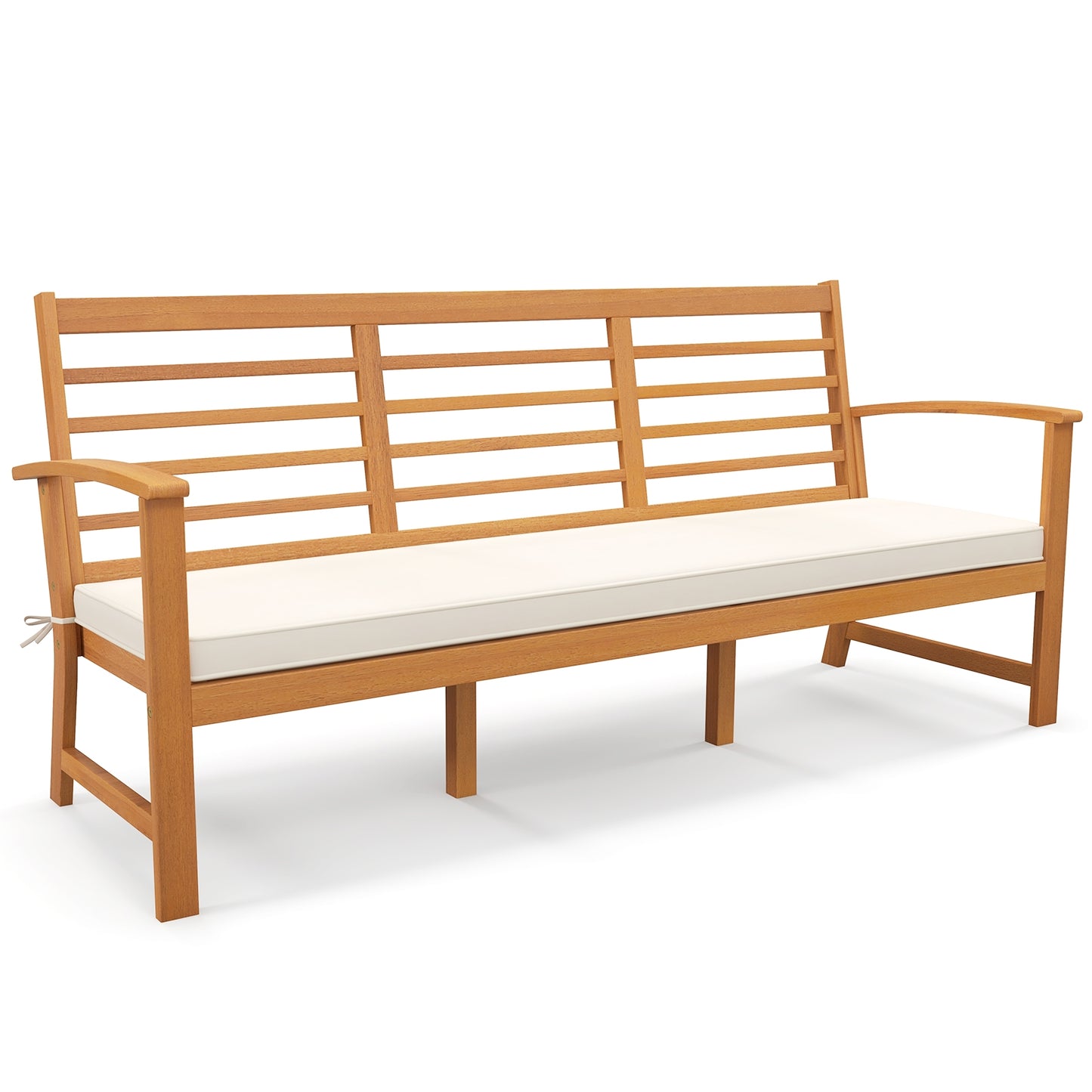 Patio 64 Inch Wood Bench with Seat Cushion and Slatted Seat for Backyard, Off White Beach & Lawn Chairs Off White at Gallery Canada