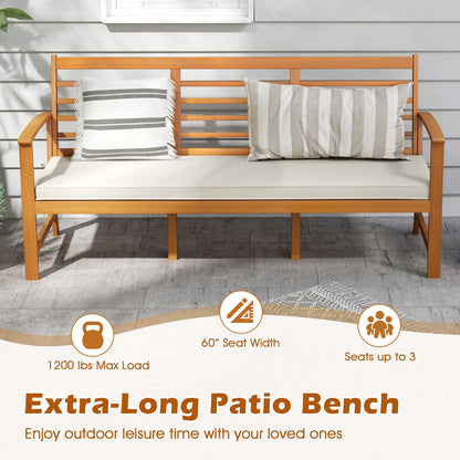 Patio 64 Inch Wood Bench with Seat Cushion and Slatted Seat for Backyard, Off White Beach & Lawn Chairs at Gallery Canada