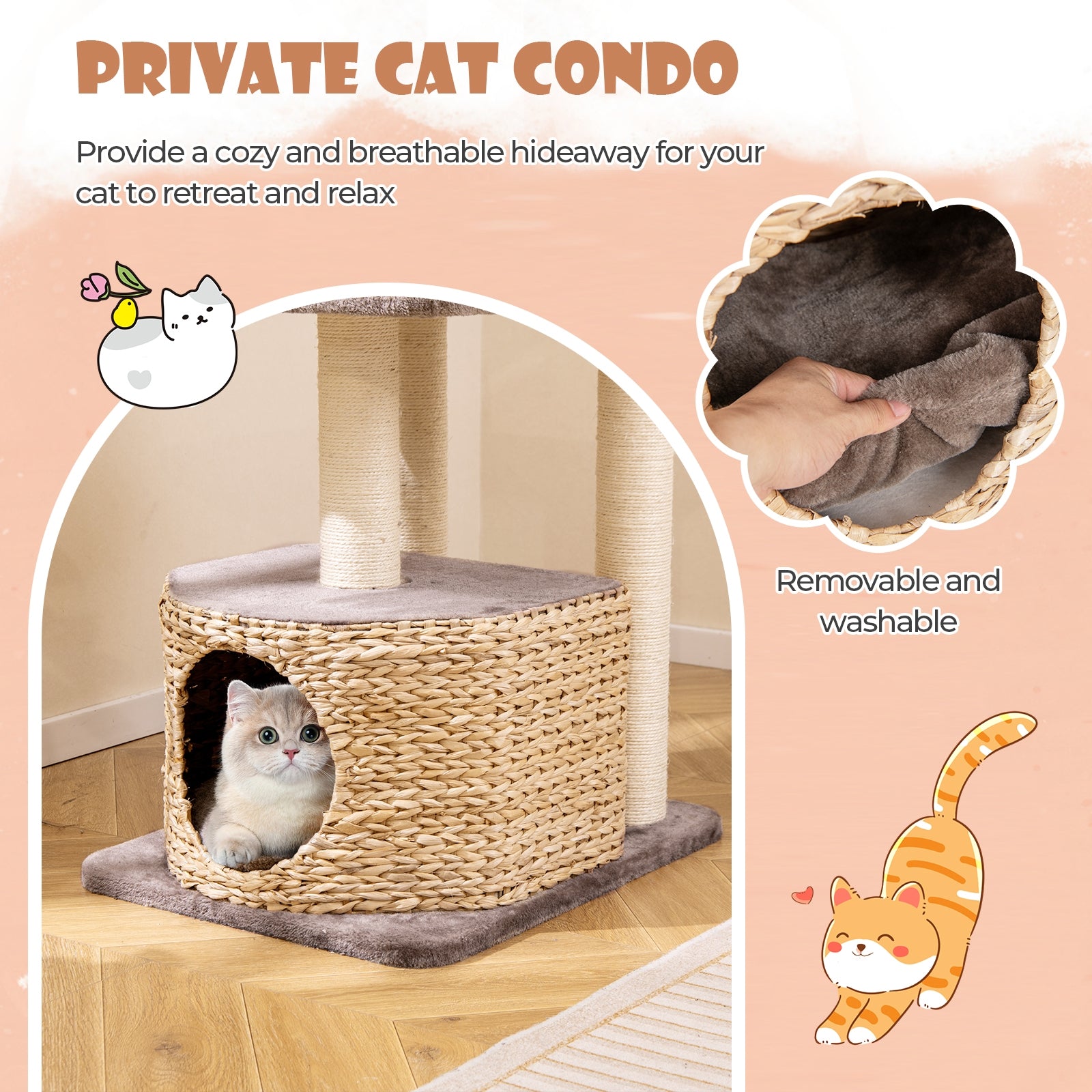 4 Layer Cat Tower with Scratching Posts Condo and Washable Cushions, Coffee Cat Trees Condos & Scratchers at Gallery Canada